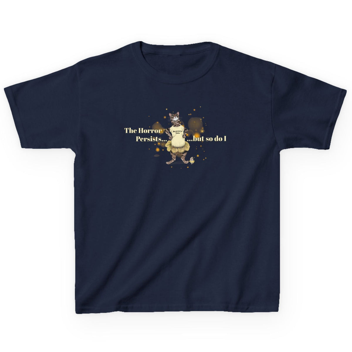 Kids Heavy Cotton™ Tee - Bravery Tutu design featuring Flounder with Mouse Toy by her side, shown in Navy