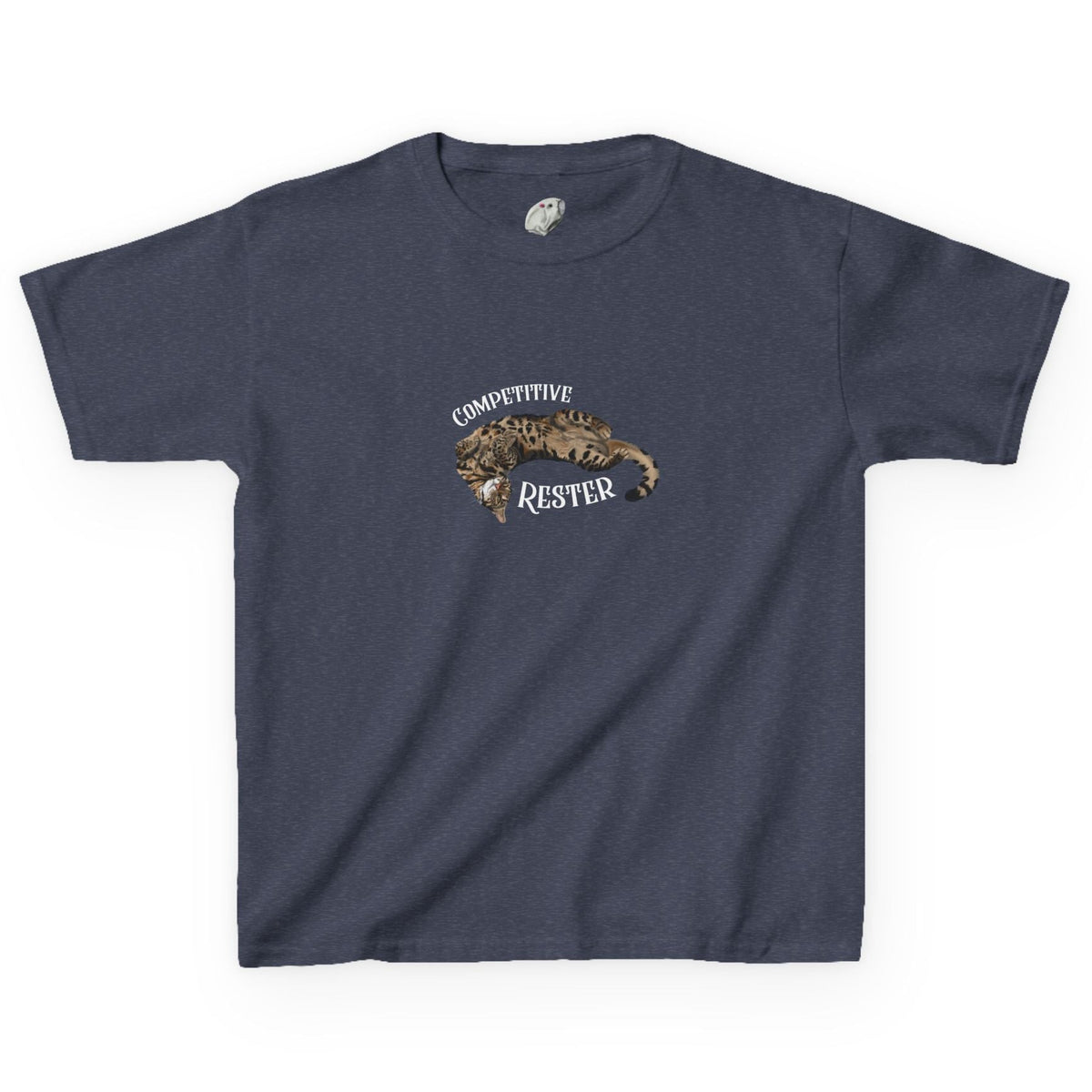 Kids 'Competitive Rester' T-Shirt - Flounder Funny Resting Pose Tee, shown in Heather Navy