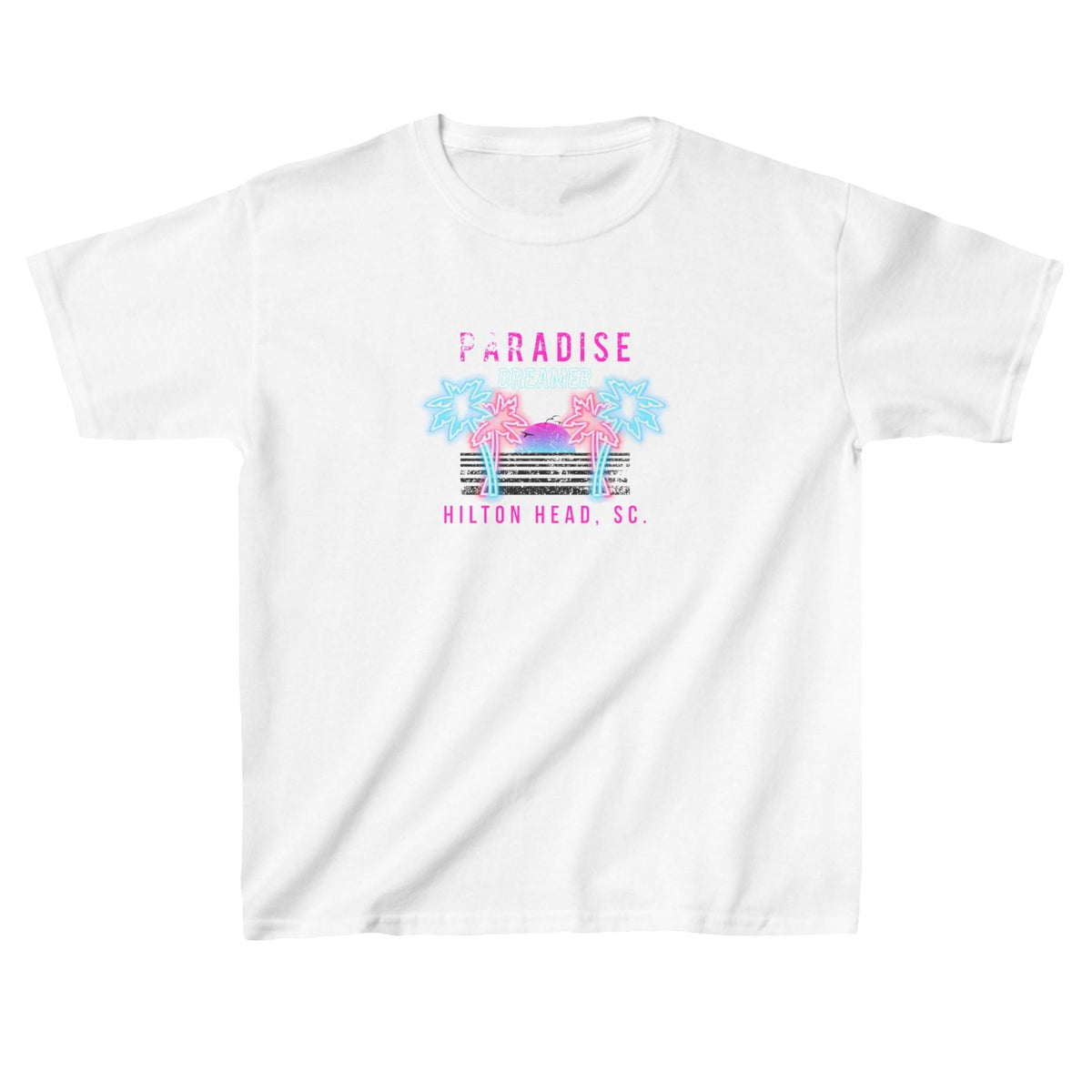 Paradise Dreamer Hilton Head retro palm trees kids tee in white