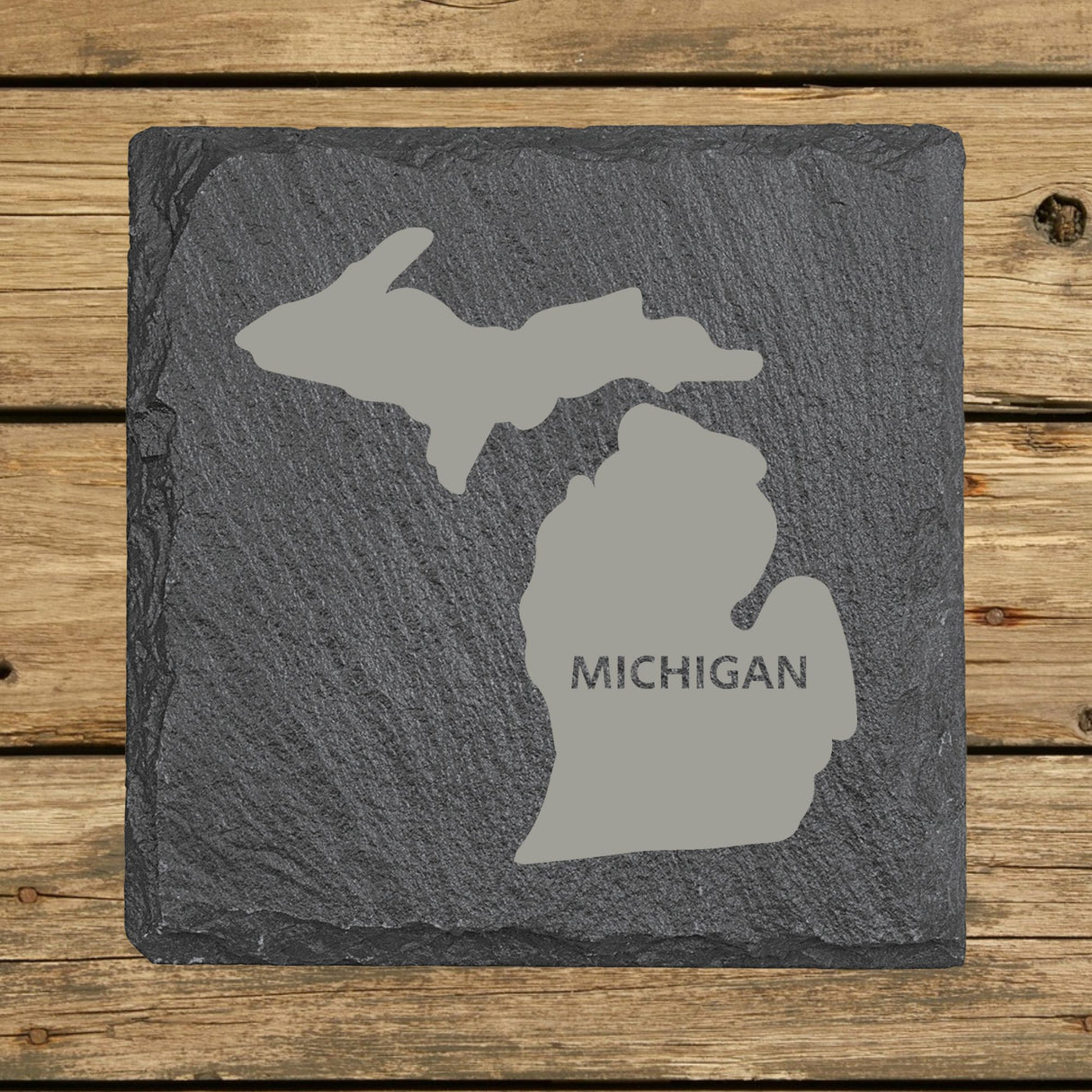 Michigan Slate Coaster Set – Engraved Natural Stone (Set of 4)