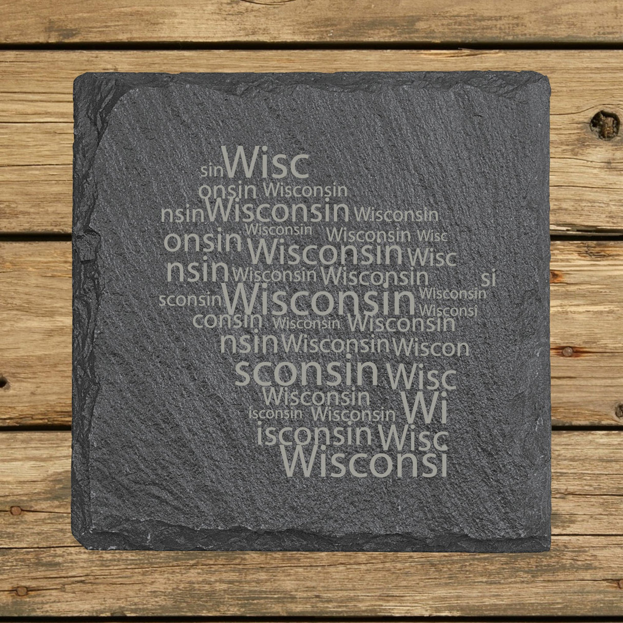 Wisconsin Slate Coaster Set – Engraved Natural Stone (Set of 4)