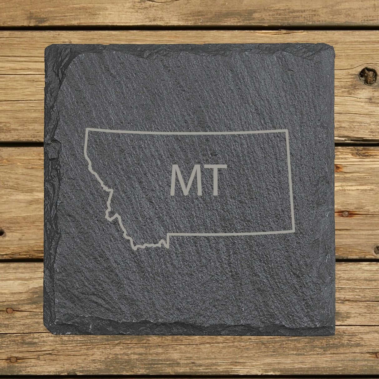 Montana Slate Coaster Set – Engraved Natural Stone (Set of 4)