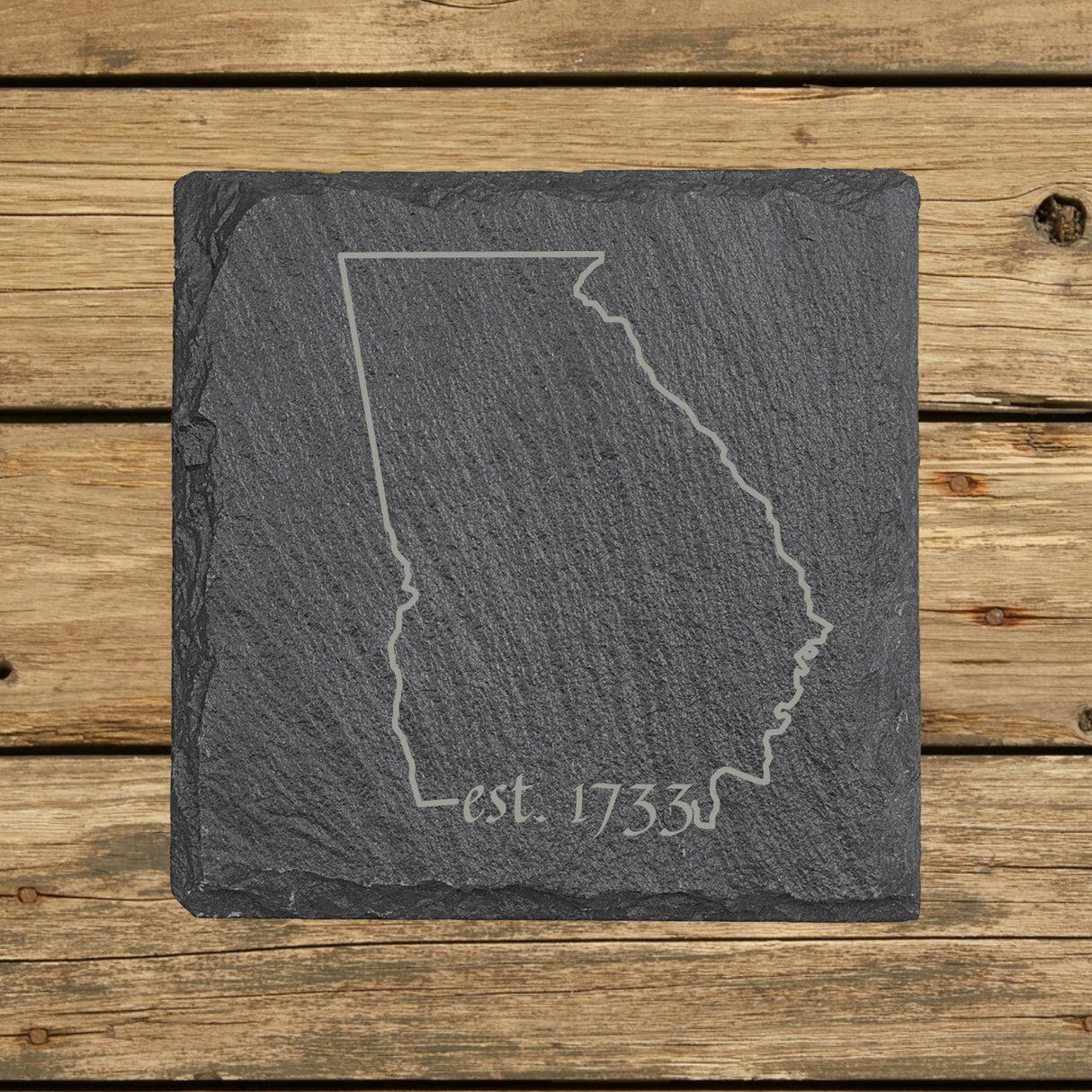 Georgia Slate Coaster Set – Engraved Natural Stone (Set of 4)