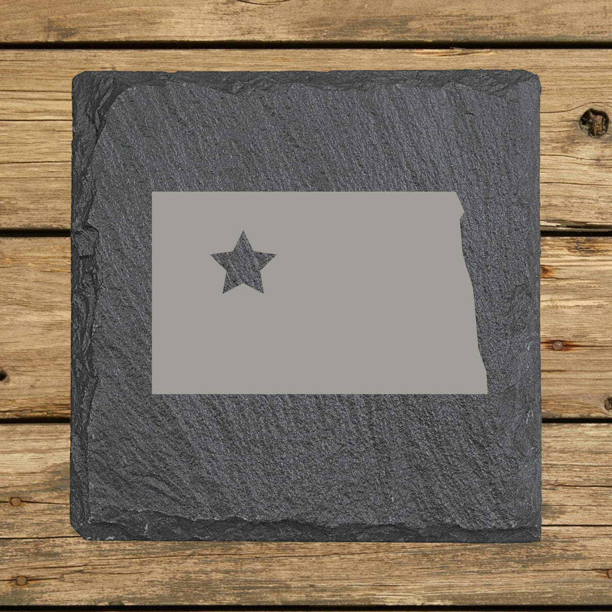 North Dakota Slate Coaster Set – Engraved Natural Stone (Set of 4)