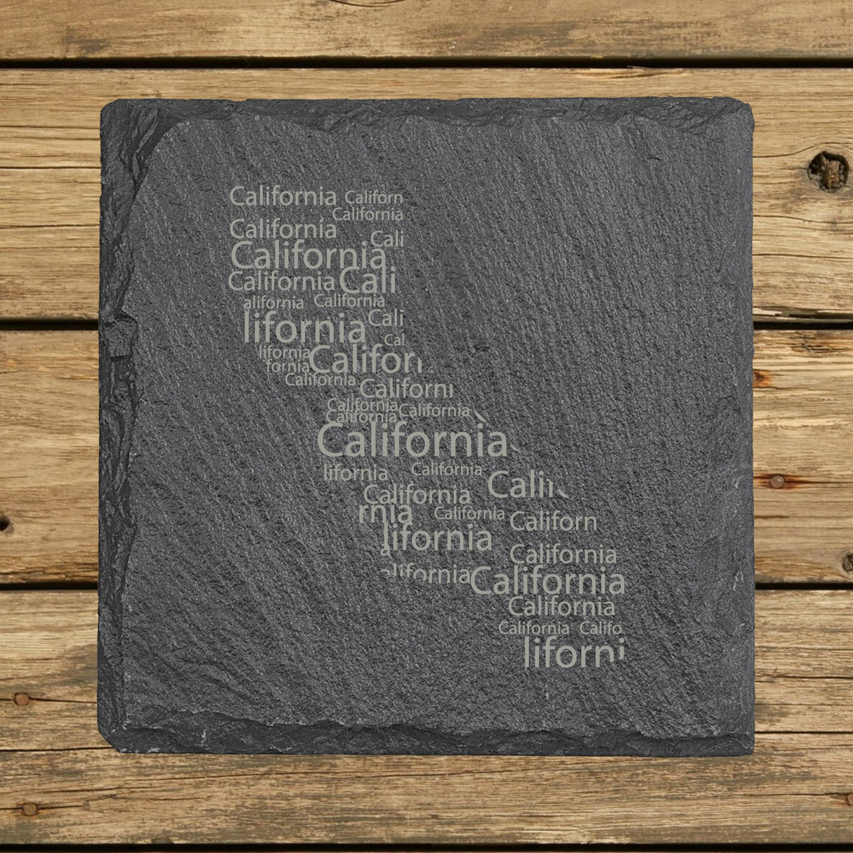 California Slate Coaster Set – Engraved Natural Stone (Set of 4)