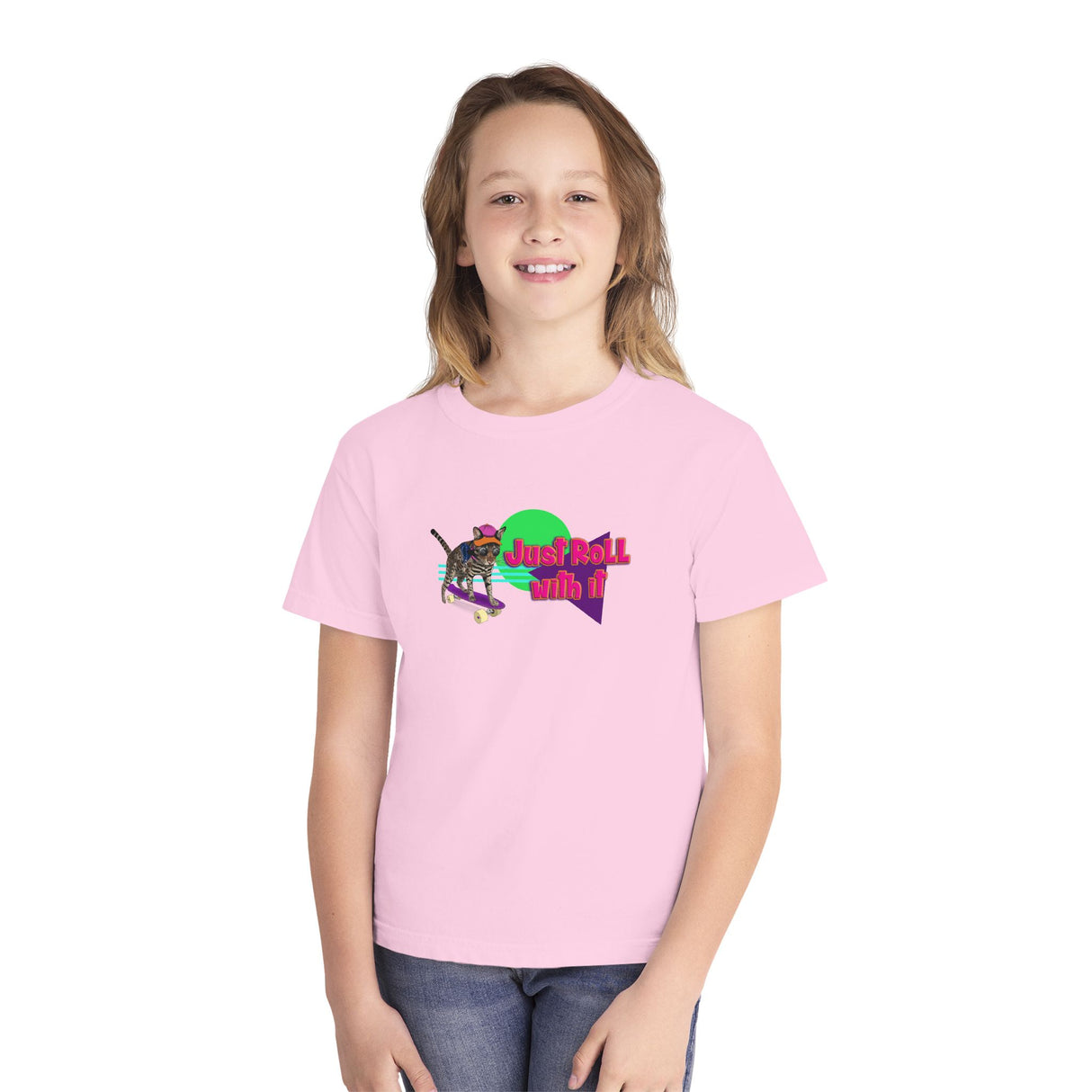 Youth Tee - Just Roll with it Flounder the Purrmaid Skateboard Design by Nina