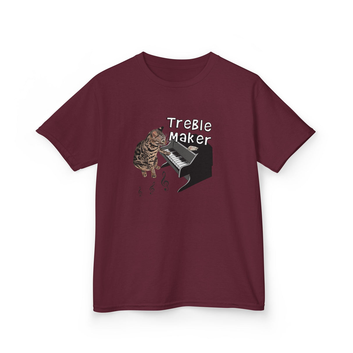 Kids Tee - Treble Maker Design Hand Drawn by Flounder's Mom, Nina Featuring Flounder the Purrmaid Playing Piano for Mouse Toy
