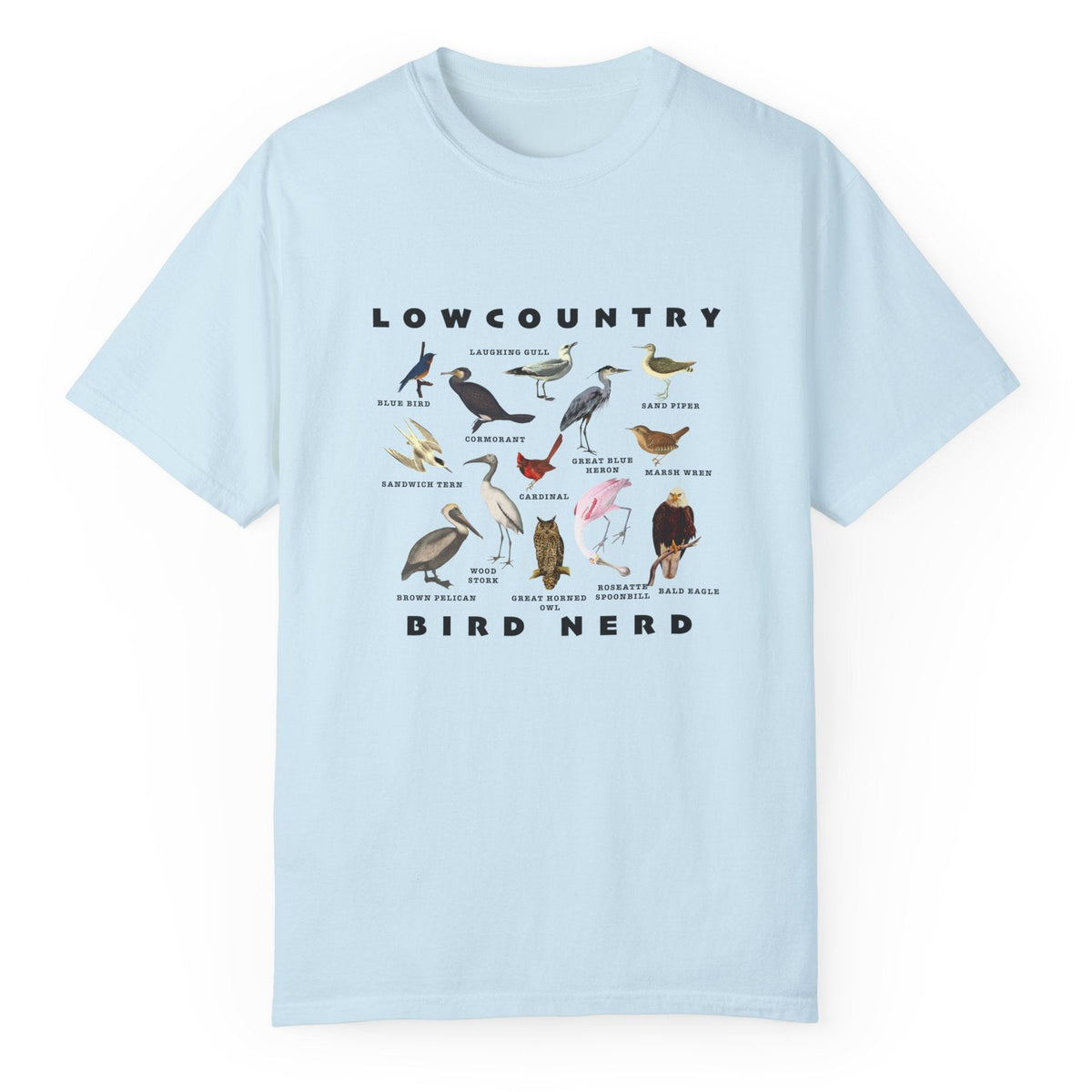Lowcountry Bird Nerd bird species tee in chambray