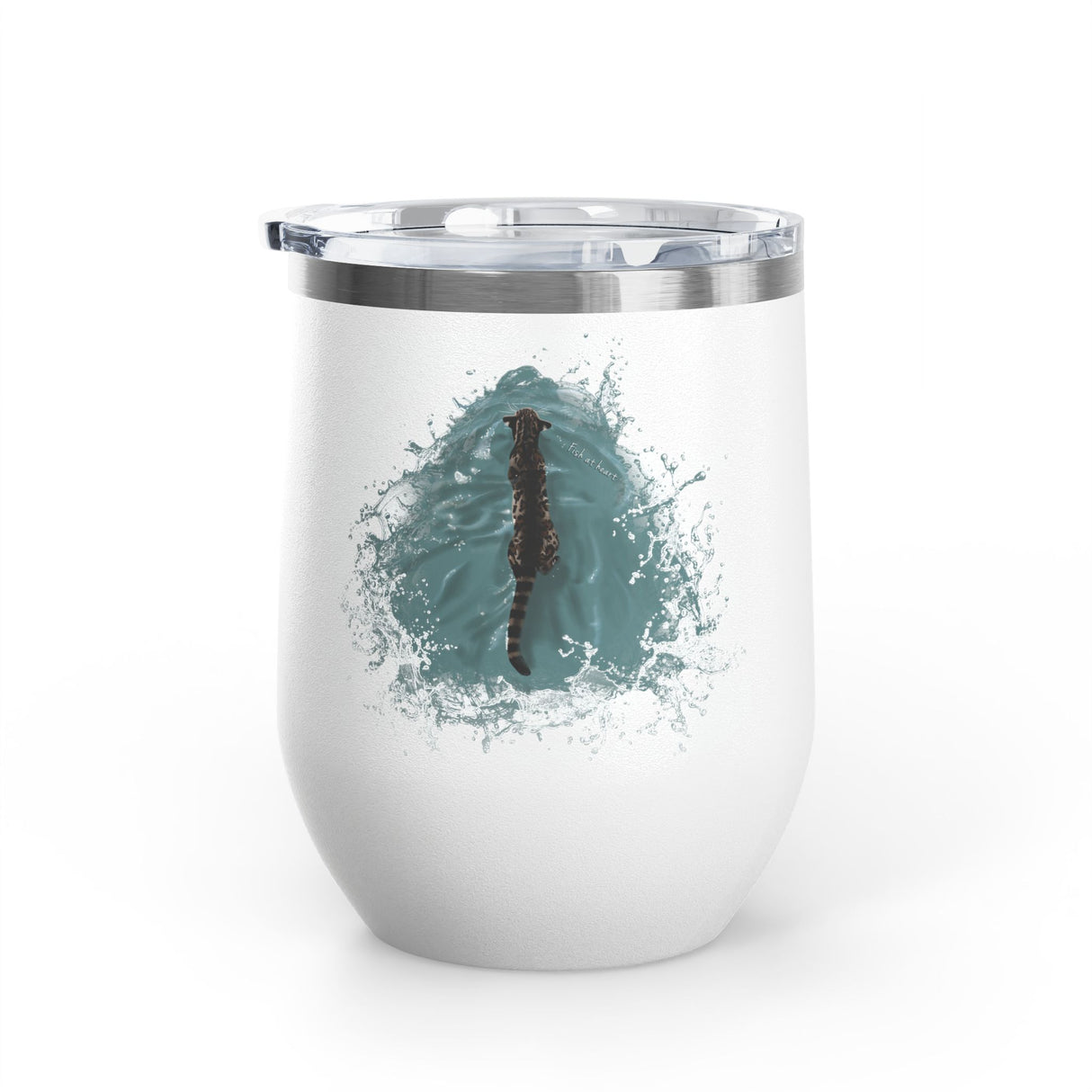 Wine Tumbler — "Fish at Heart" Flounder the Purrmaid Hand-Drawn Design