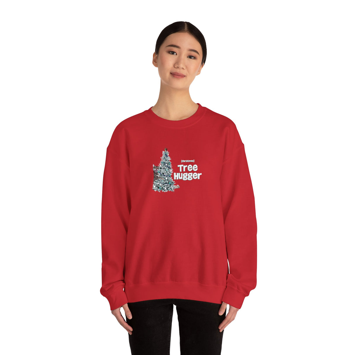 Crewneck Sweatshirt Christmas Tree Hugger Flounder the Purrmaid Design
