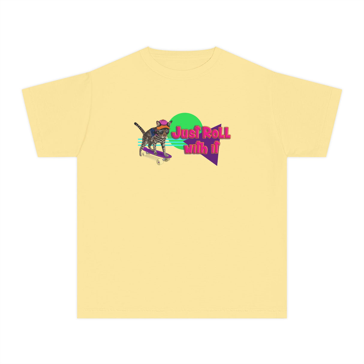 Youth Tee - Just Roll with it Flounder the Purrmaid Skateboard Design by Nina