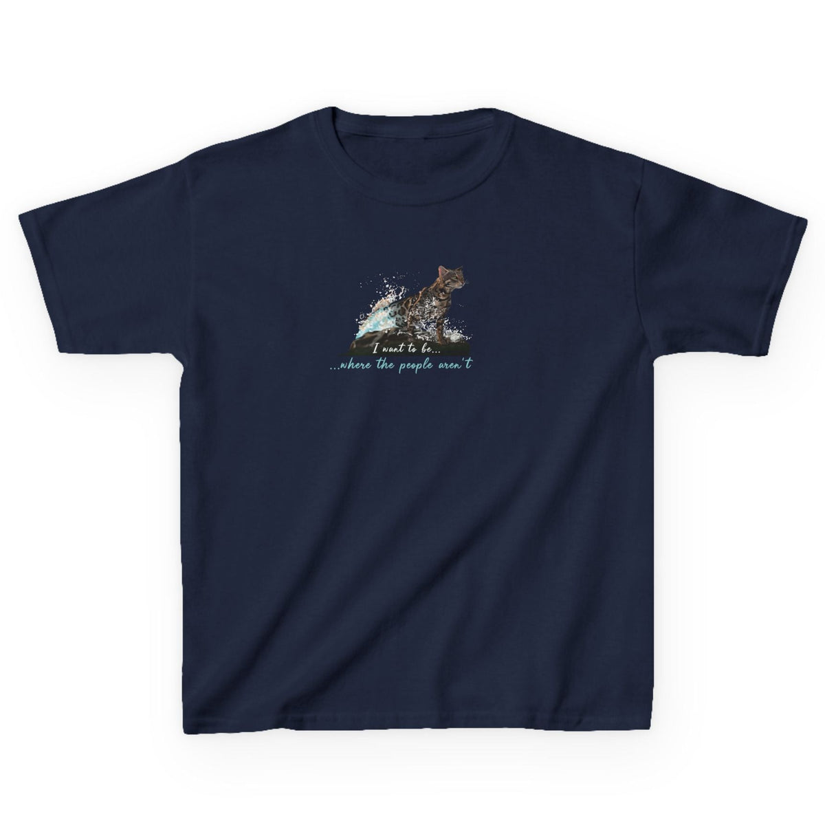 Kids Tee - "I Want to Be Where the People Aren't" Purrmaid Flounder Splash, shown in Navy
