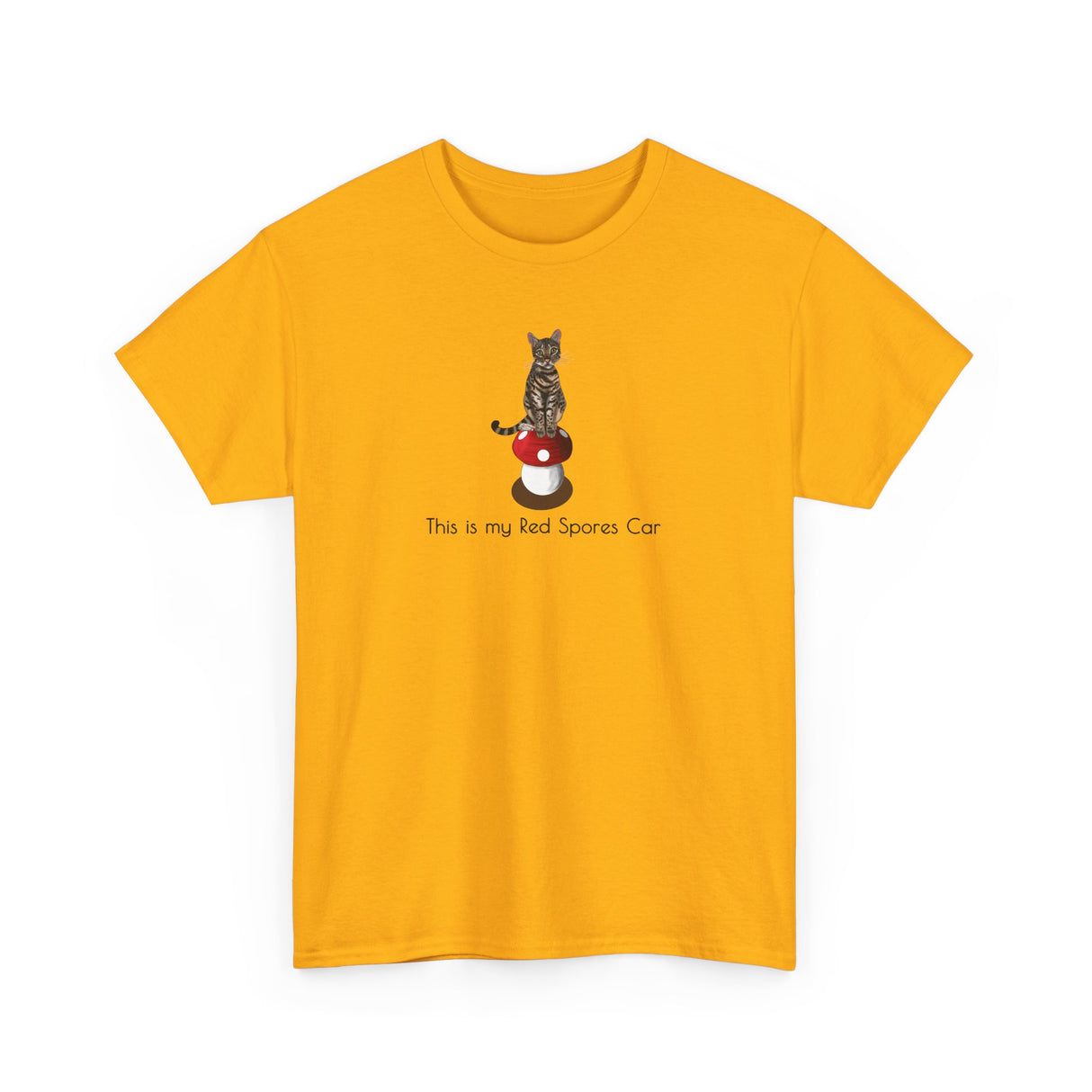 Red Spores Car Unisex Heavy Cotton Tee featuring Flounder and Mouse Toy on the Magical Mushroom