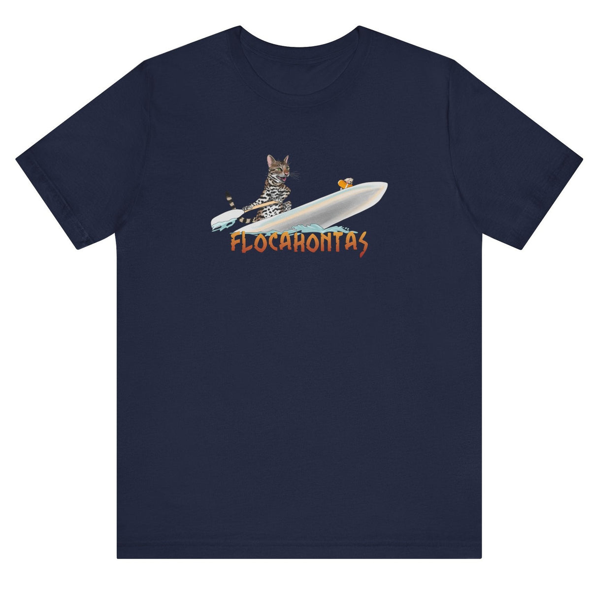Flocahontas Unisex Tee - Flounder the Purrmaid with Mouse Toy Design, shown in Navy