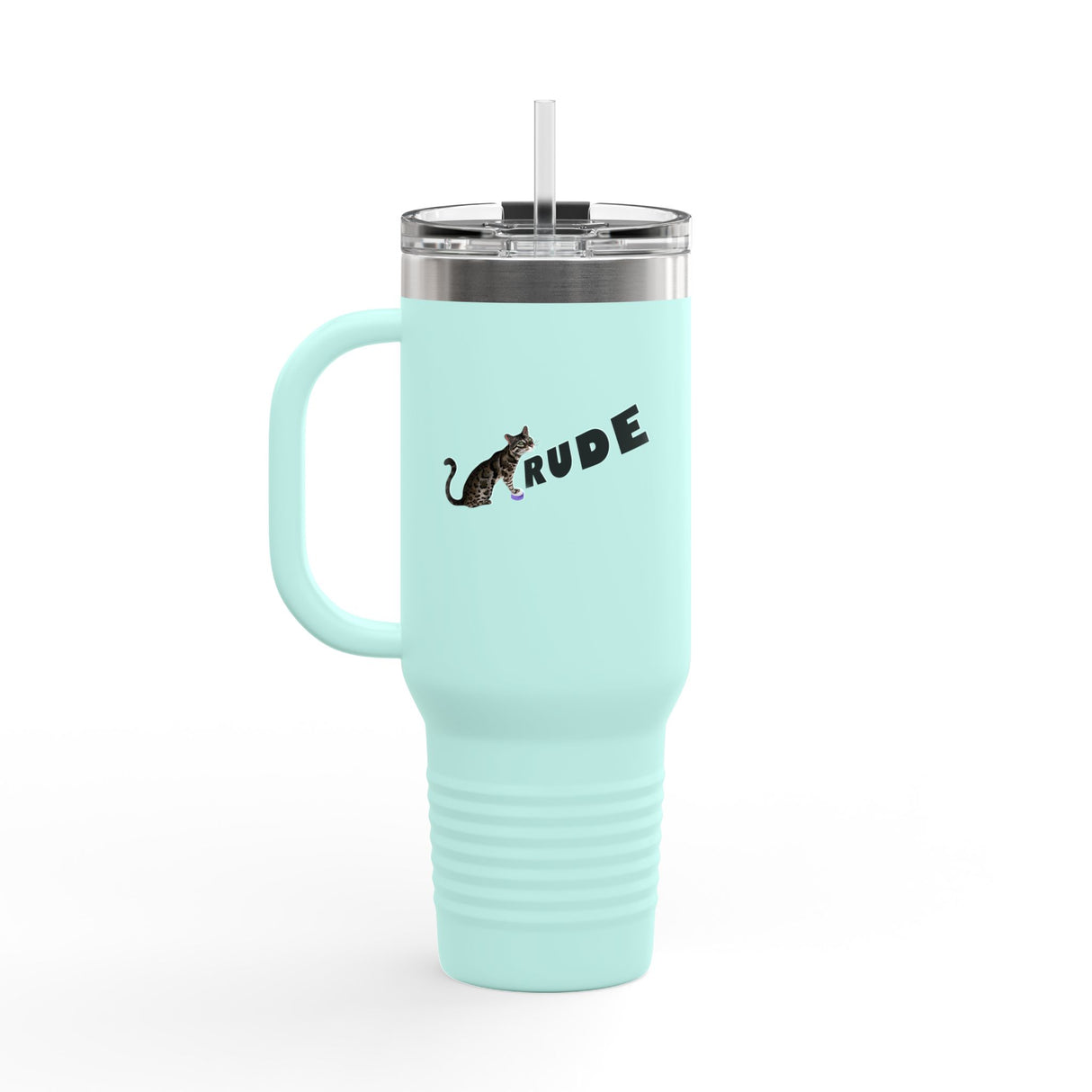 40oz Insulated Travel Mug — Flounder Pressing 'RUDE' Button (Hand-Drawn)