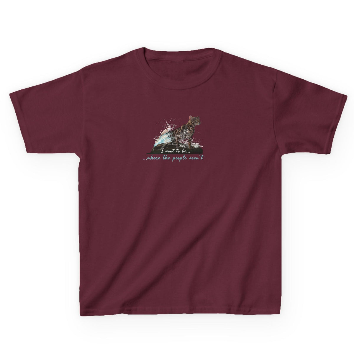 Kids Tee - "I Want to Be Where the People Aren't" Purrmaid Flounder Splash, shown in Maroon