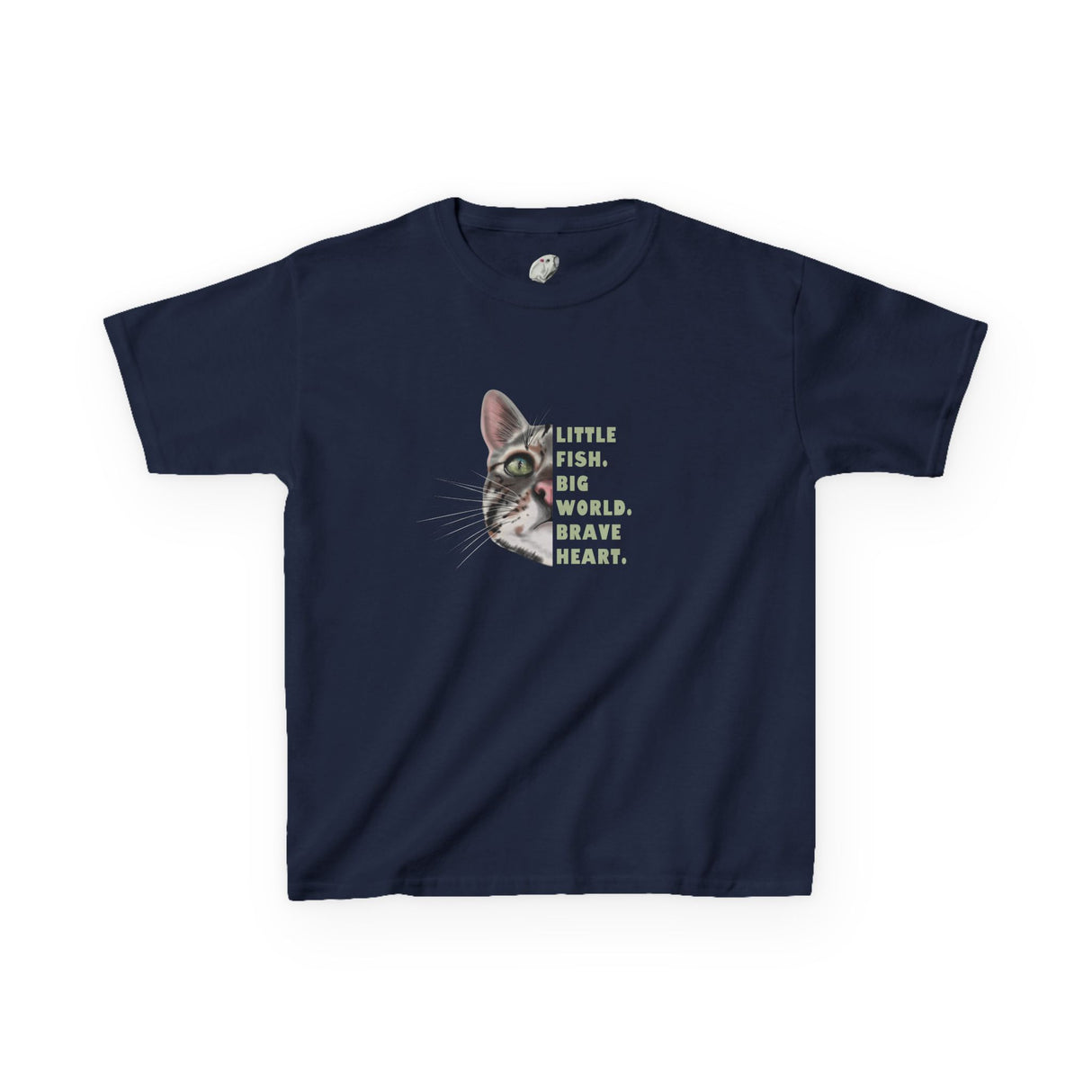 Kids Tee — "Little Fish. Big World. Brave Heart." Flounder Graphic