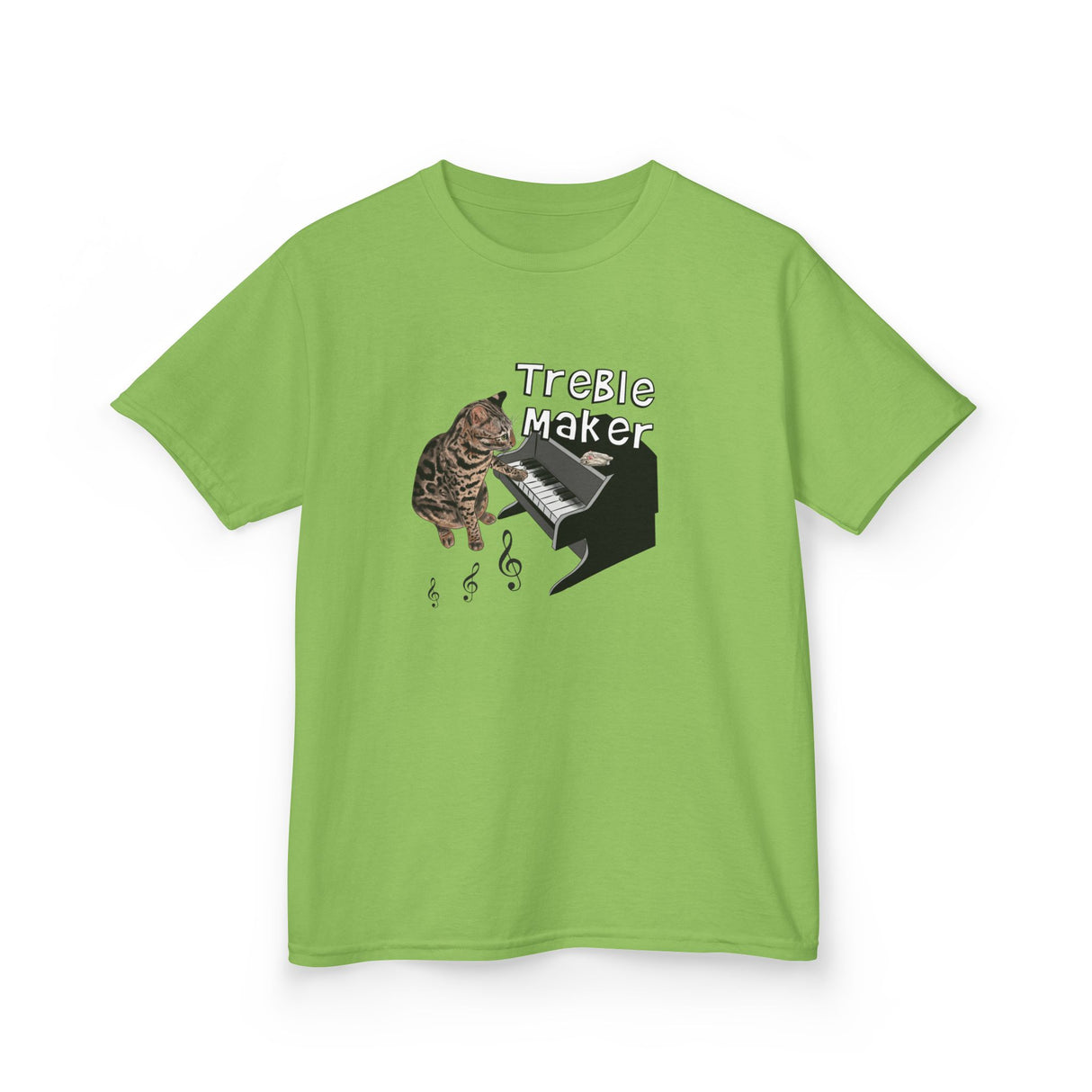 Kids Tee - Treble Maker Design Hand Drawn by Flounder's Mom, Nina Featuring Flounder the Purrmaid Playing Piano for Mouse Toy