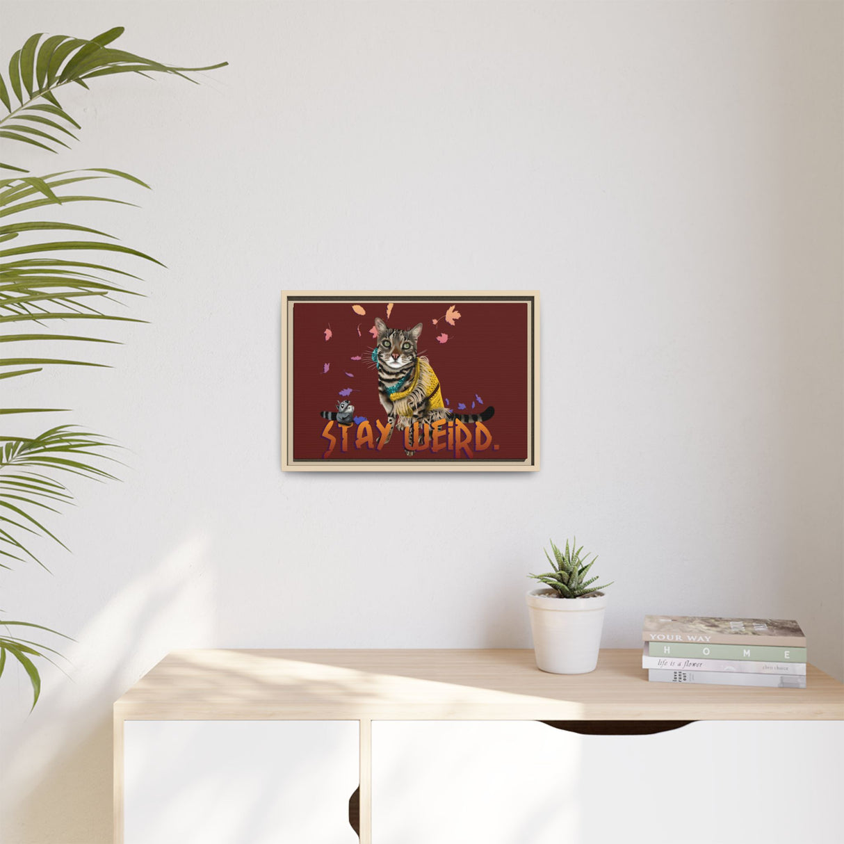 Stay Weird Matte Canvas Print — Flocahontas & Mouse Toy (Framed)