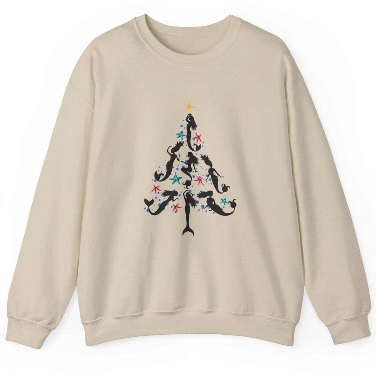 Mermaid Christmas Tree crewneck sweatshirt in sand