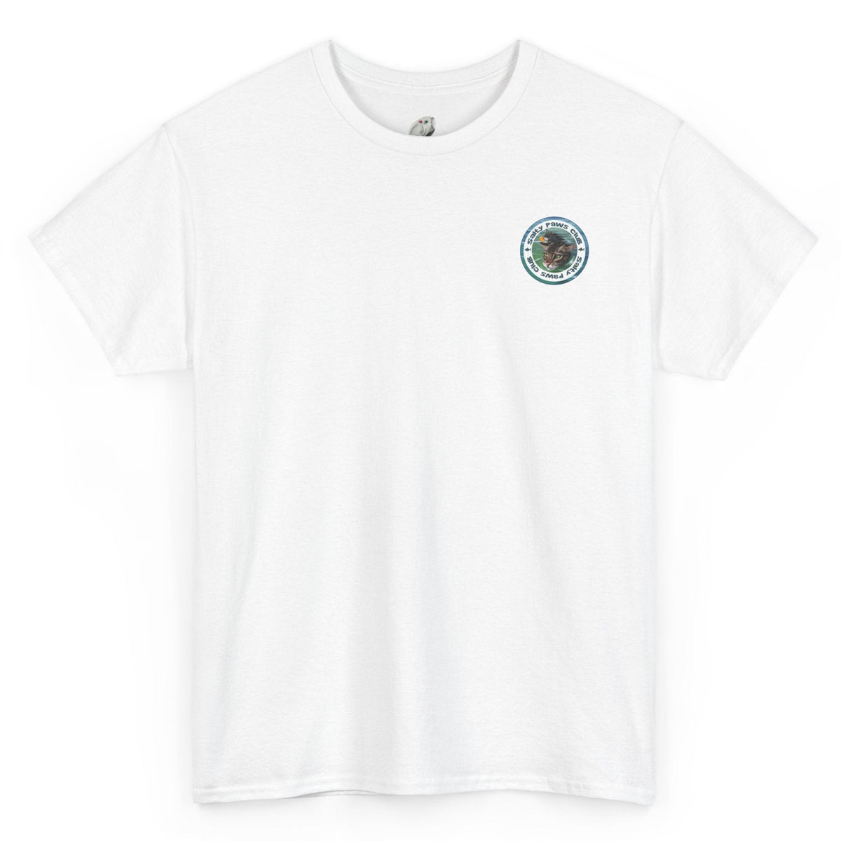 Salty Paws Club Tee - Flounder the Purrmaid & Life‑Vest Mouse Toy Shirt, shown in White