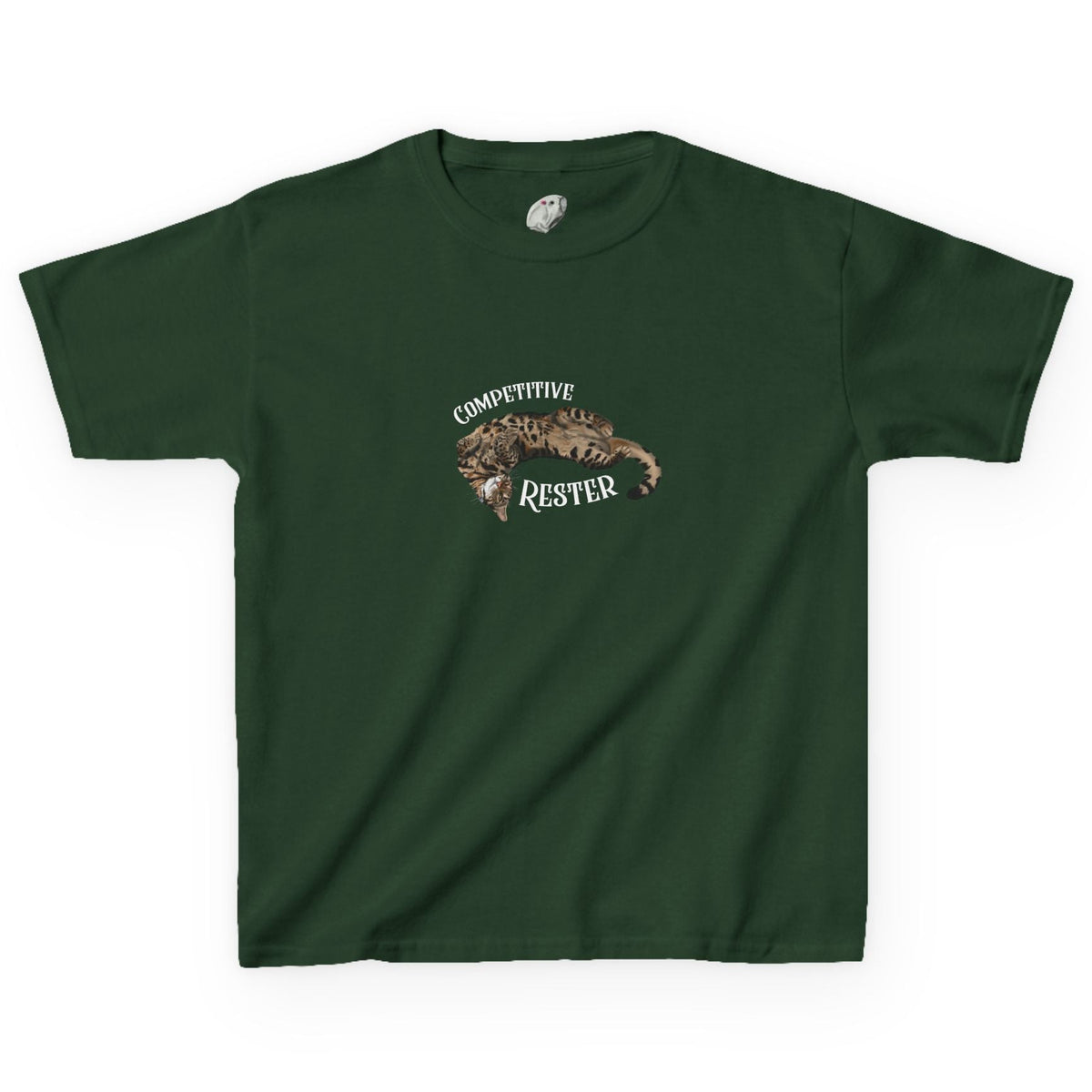 Kids 'Competitive Rester' T-Shirt - Flounder Funny Resting Pose Tee, shown in Forest Green