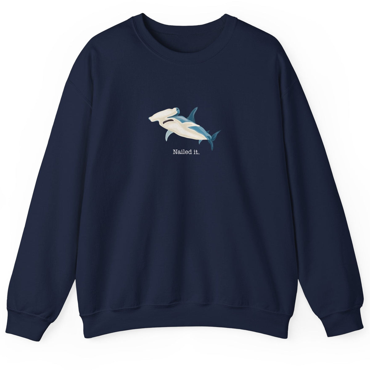 Nailed It shark crewneck sweatshirt in navy