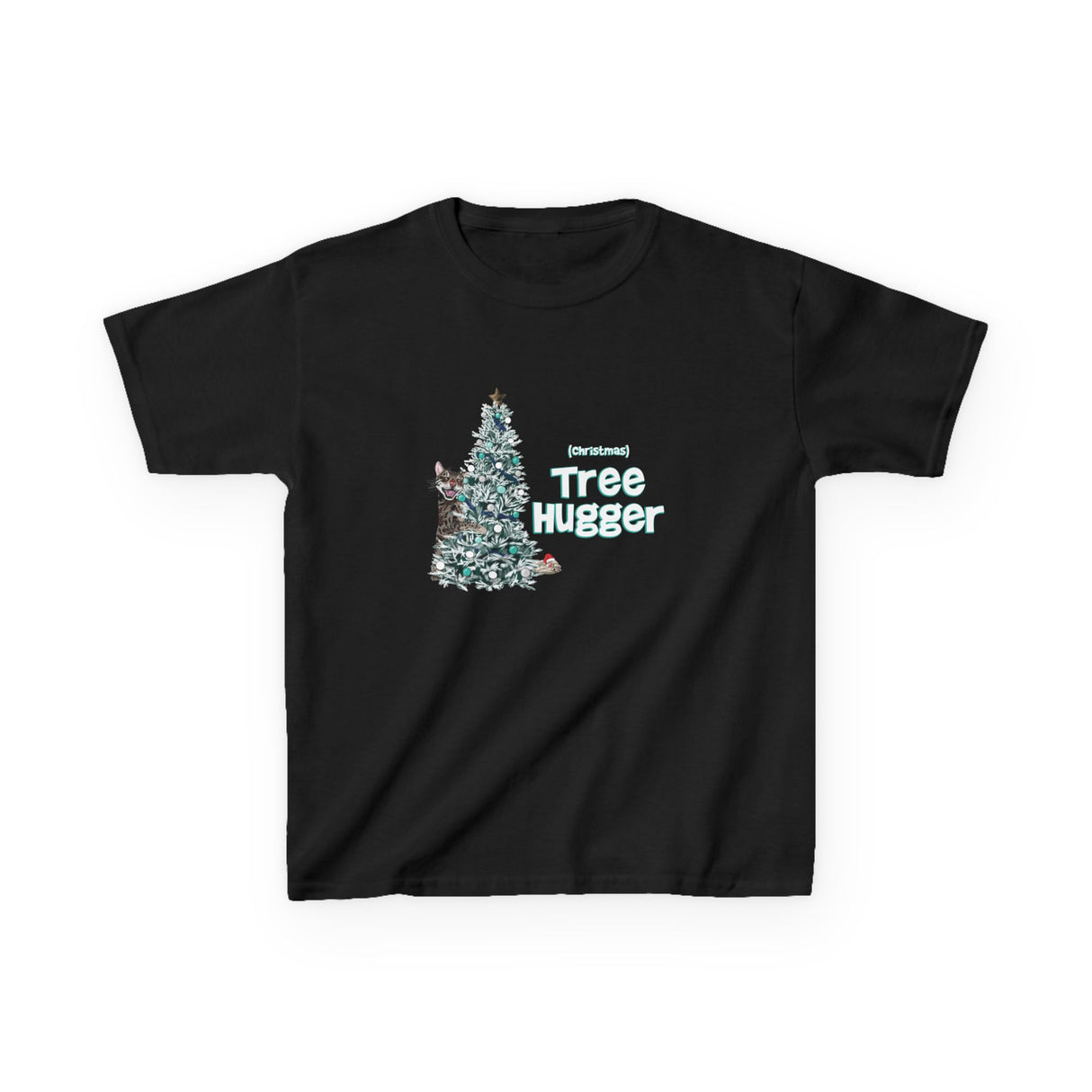 Kids Tee Christmas Tree Hugger Flounder the Purrmaid Design