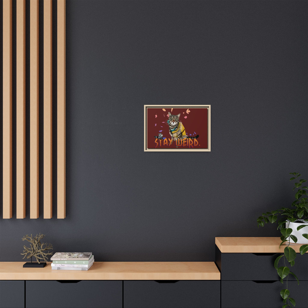 Stay Weird Matte Canvas Print — Flocahontas & Mouse Toy (Framed)