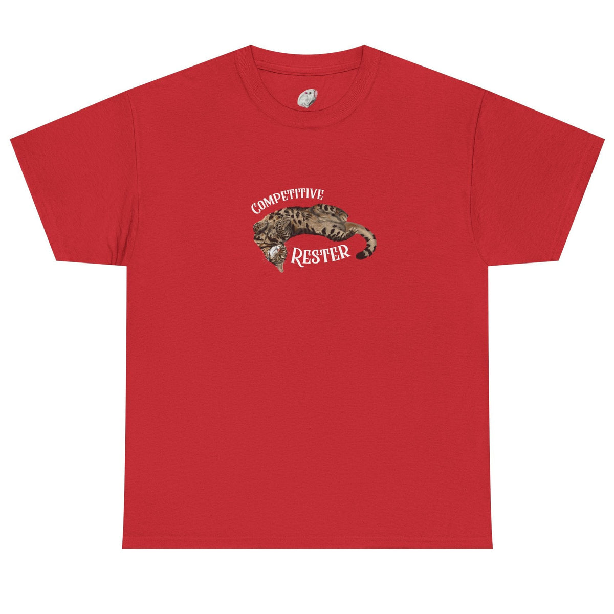 Flounder 'Competitive Rester' T-Shirt - Funny Resting Pose Tee, shown in Red