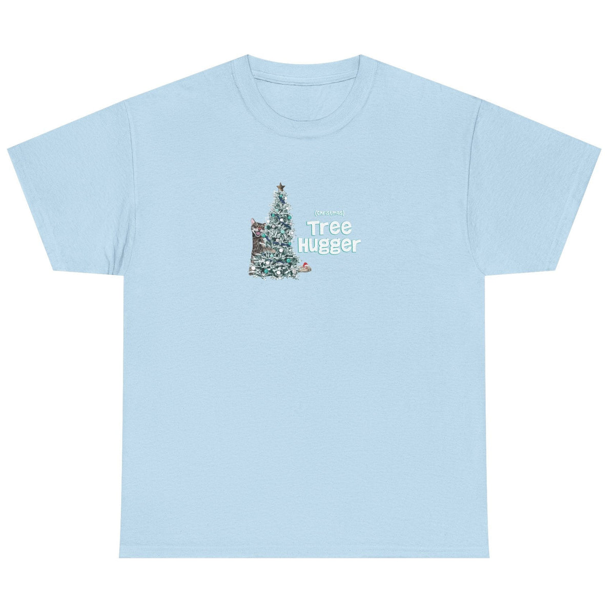 Christmas Tree Hugger Tee, shown in Light Blue
