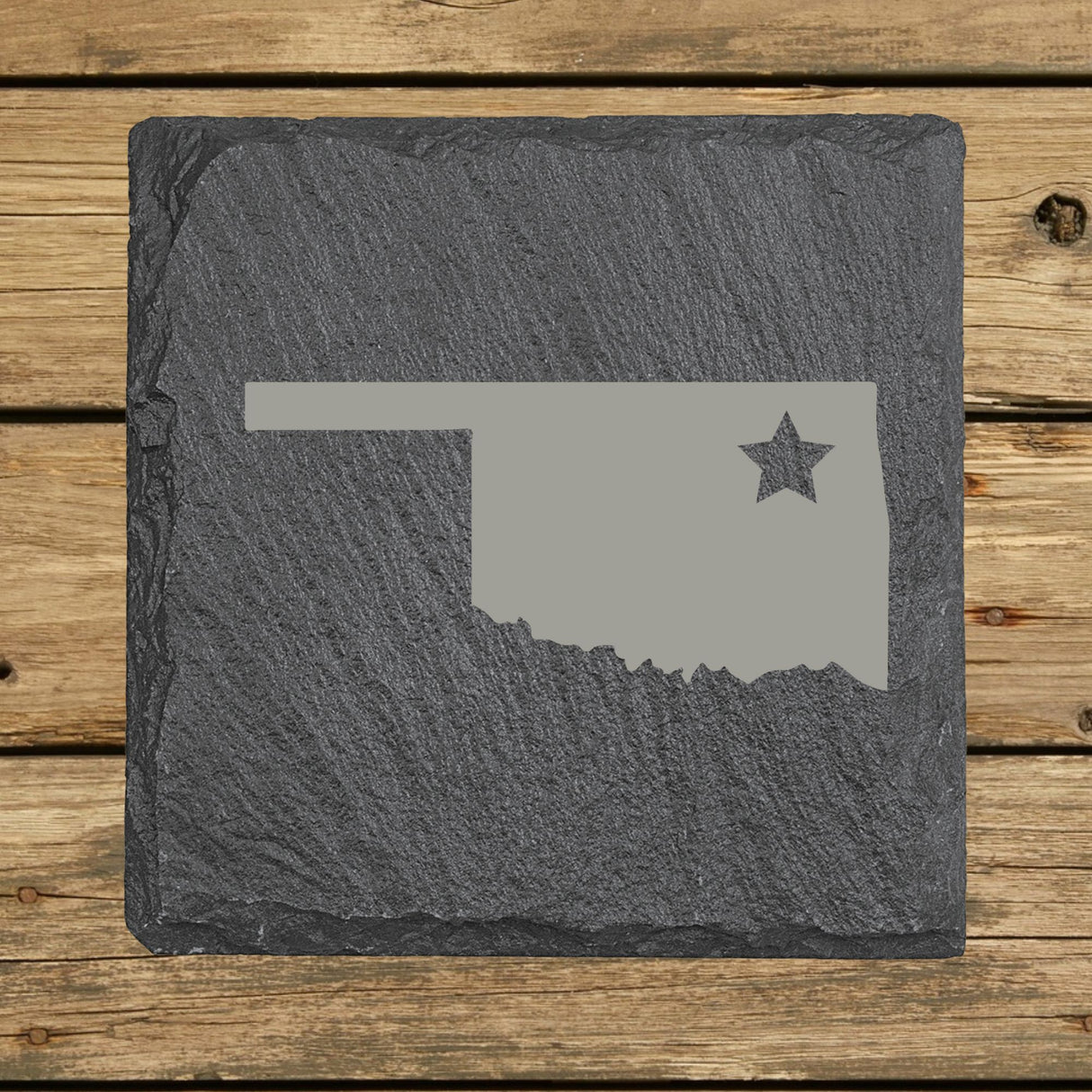 Oklahoma Slate Coaster Set – Engraved Natural Stone (Set of 4)