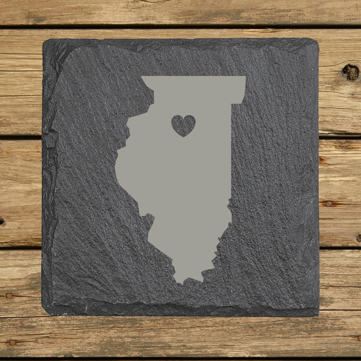 Illinois Slate Coaster Set – Engraved Natural Stone (Set of 4)