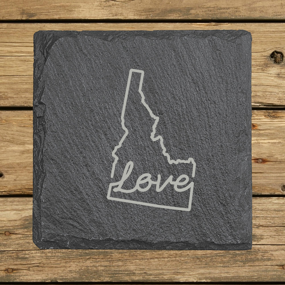 Idaho Slate Coaster Set – Engraved Natural Stone (Set of 4)