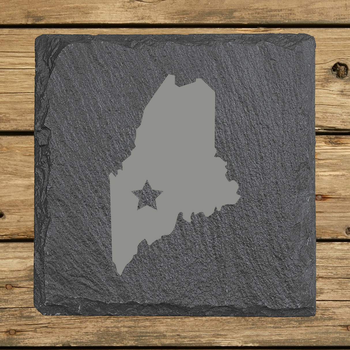 Maine Slate Coaster Set – Engraved Natural Stone (Set of 4)