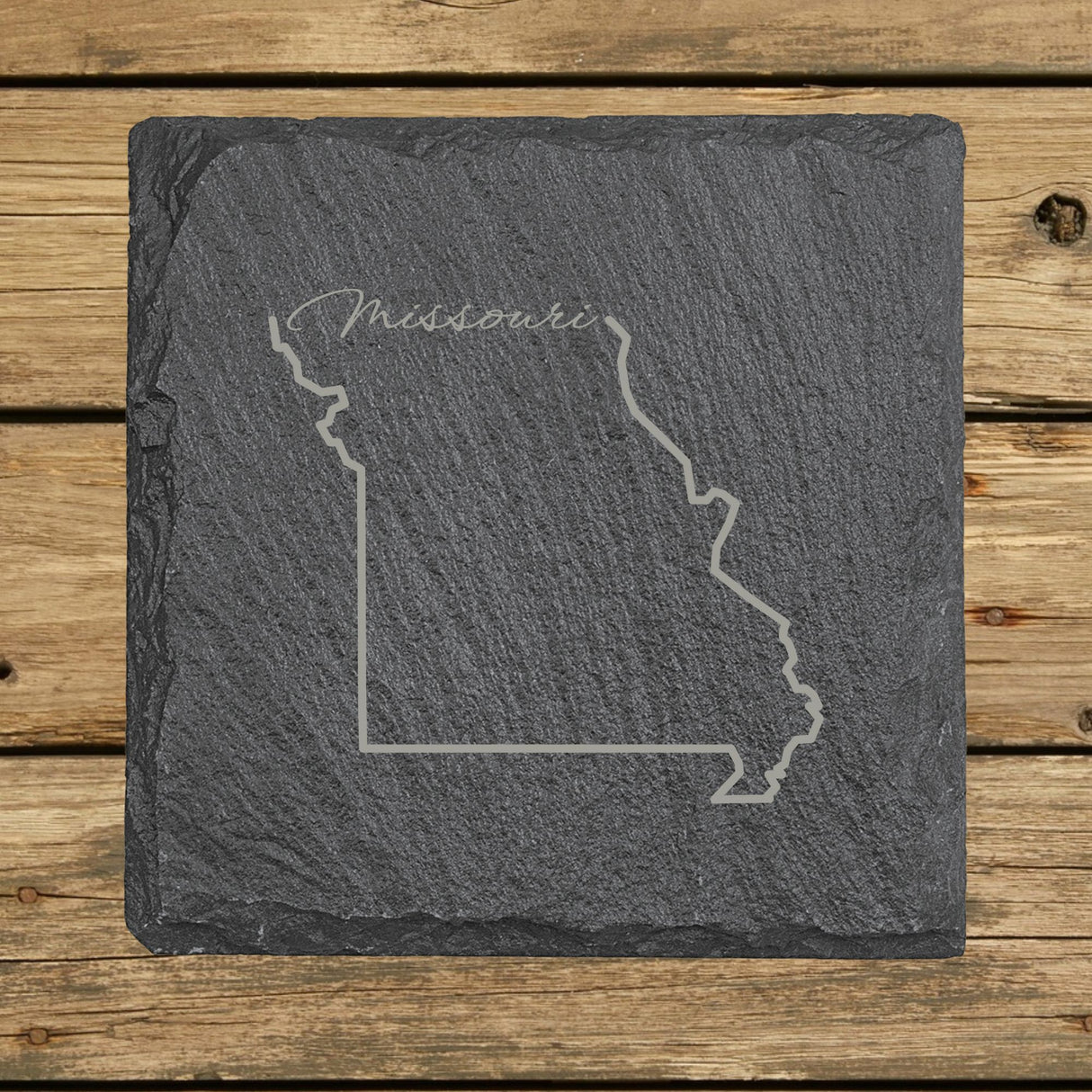 Missouri Slate Coaster Set – Engraved Natural Stone (Set of 4)