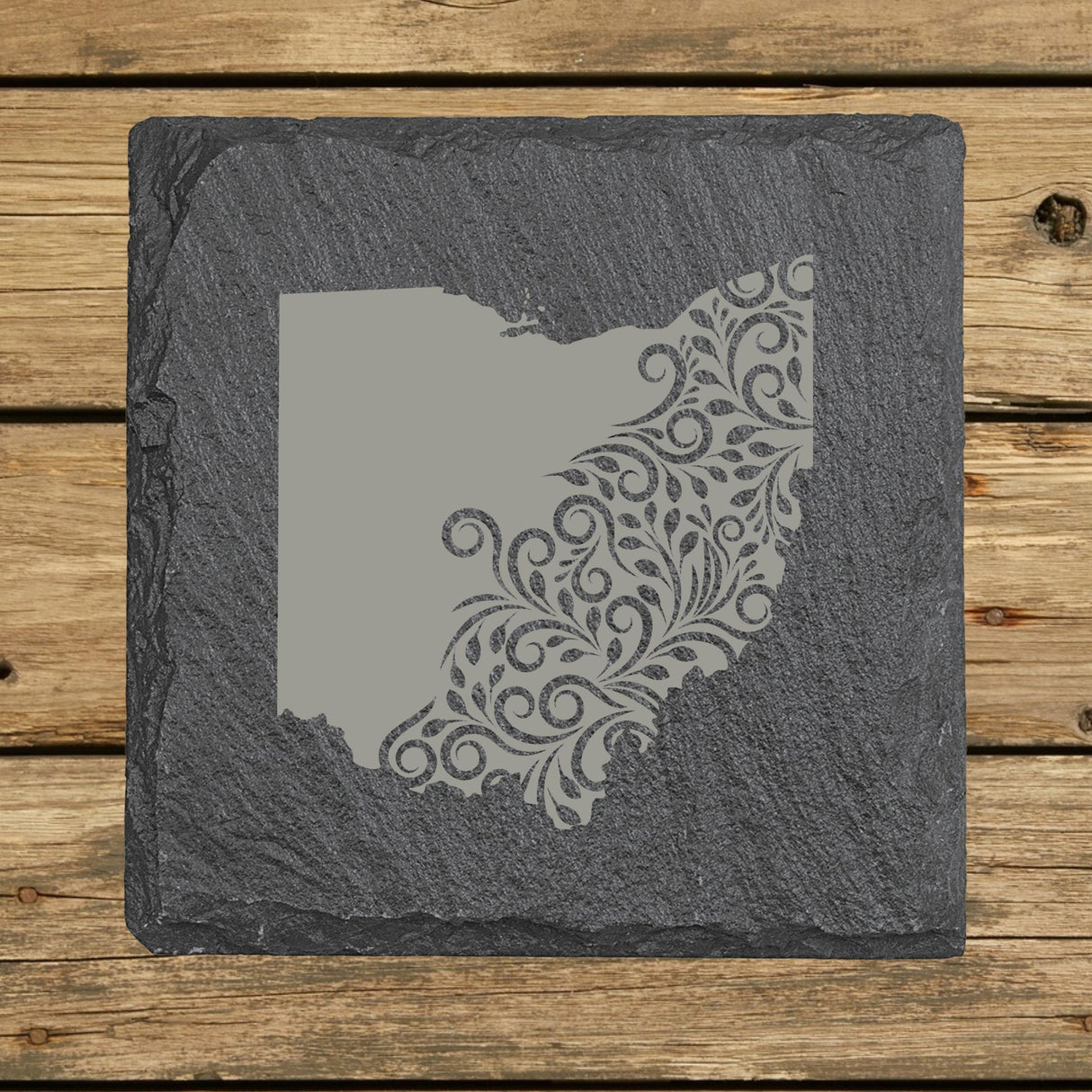 Ohio Slate Coaster Set – Engraved Natural Stone (Set of 4)