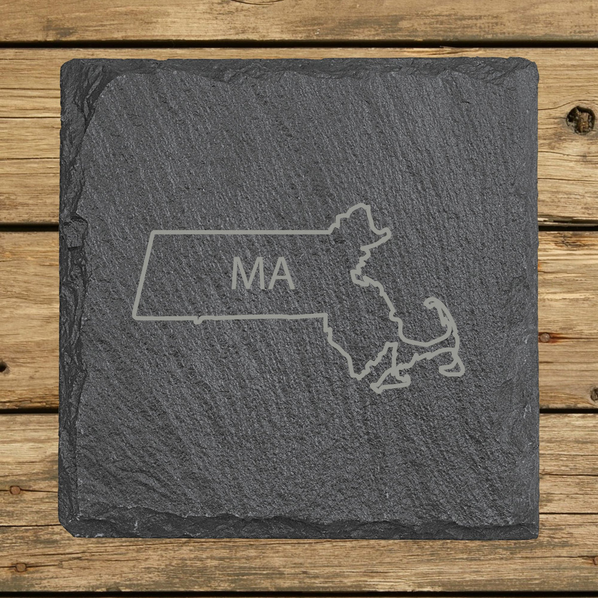 Massachusetts Slate Coaster Set – Engraved Natural Stone (Set of 4)