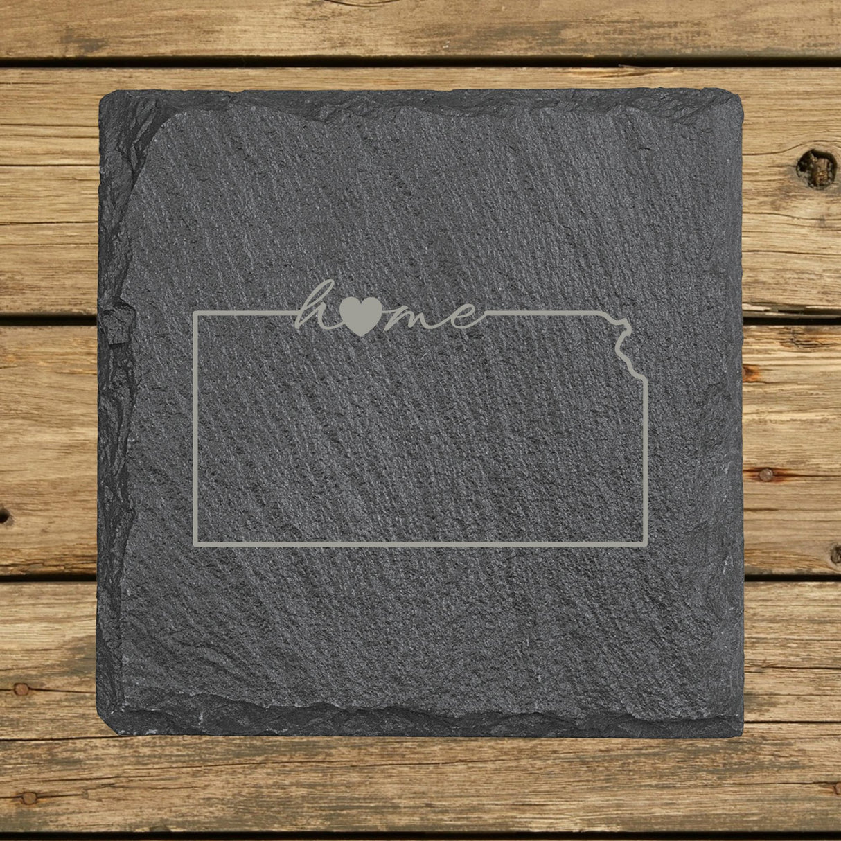 Kansas Slate Coaster Set – Engraved Natural Stone (Set of 4)