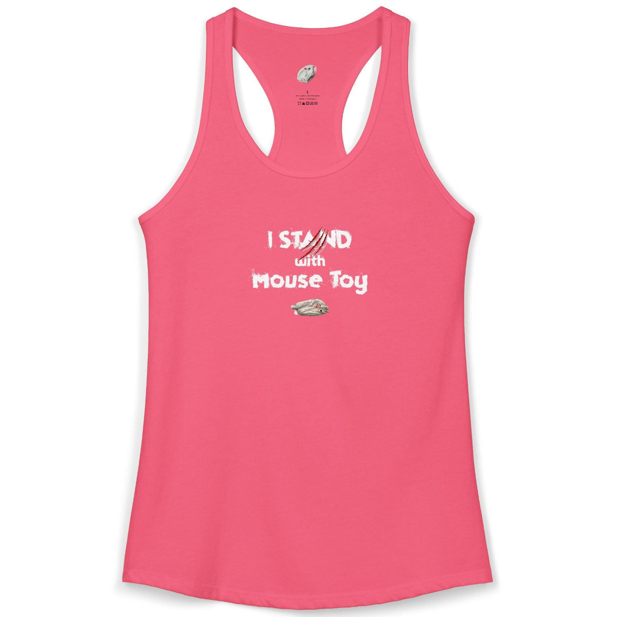 Pink tank top with text on a white background