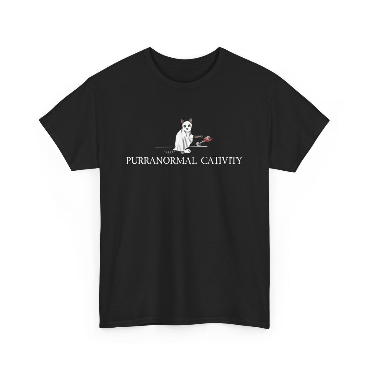 Graphic Tee - Purranormal Cativity featuring Flounder the Purrmaid and Mouse Toy