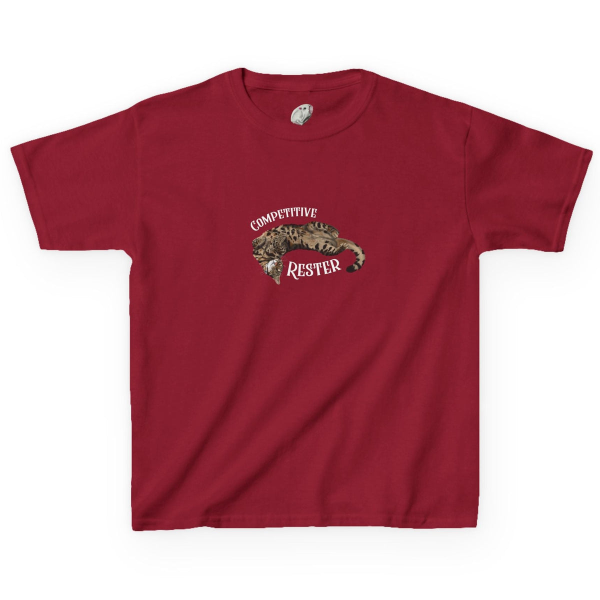 Kids 'Competitive Rester' T-Shirt - Flounder Funny Resting Pose Tee, shown in Cardinal Red