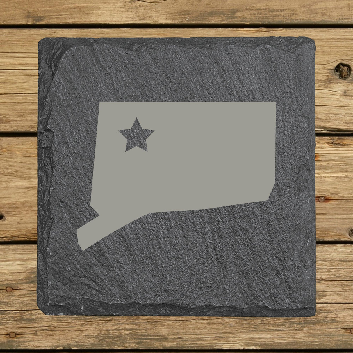 Connecticut Slate Coaster Set – Engraved Natural Stone (Set of 4)