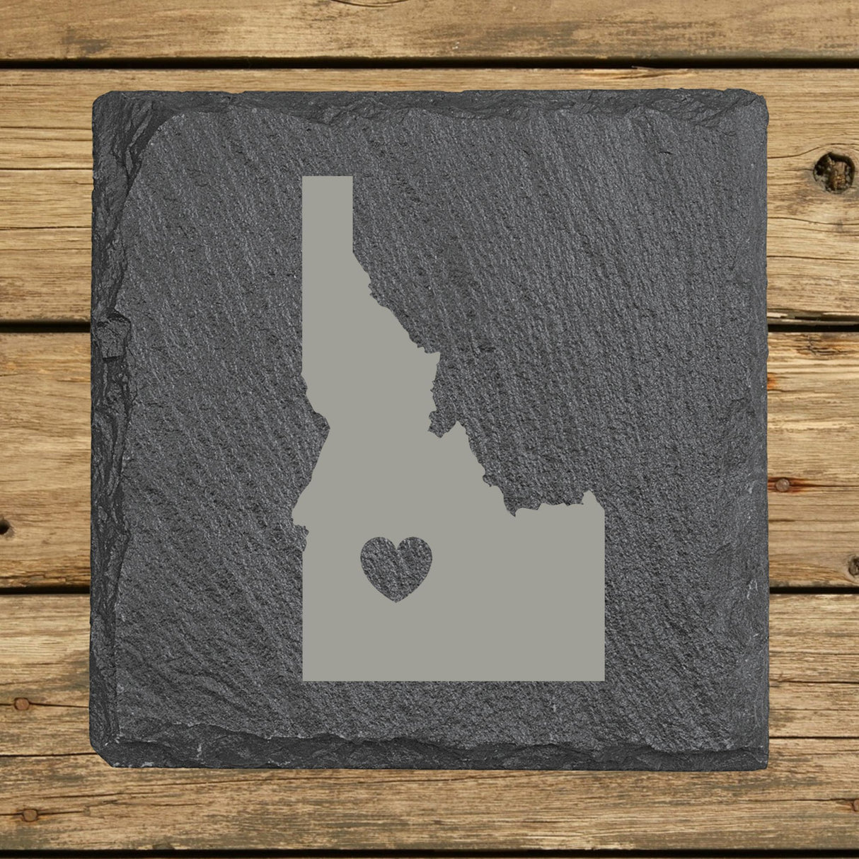 Idaho Slate Coaster Set – Engraved Natural Stone (Set of 4)