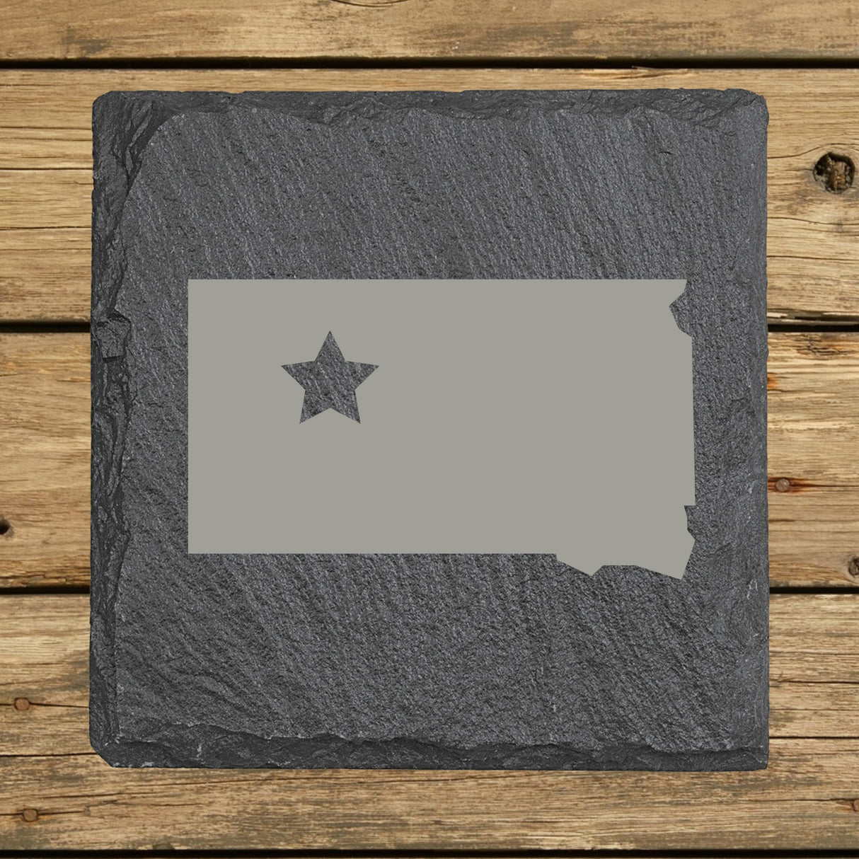 South Dakota Slate Coaster Set – Engraved Natural Stone (Set of 4)