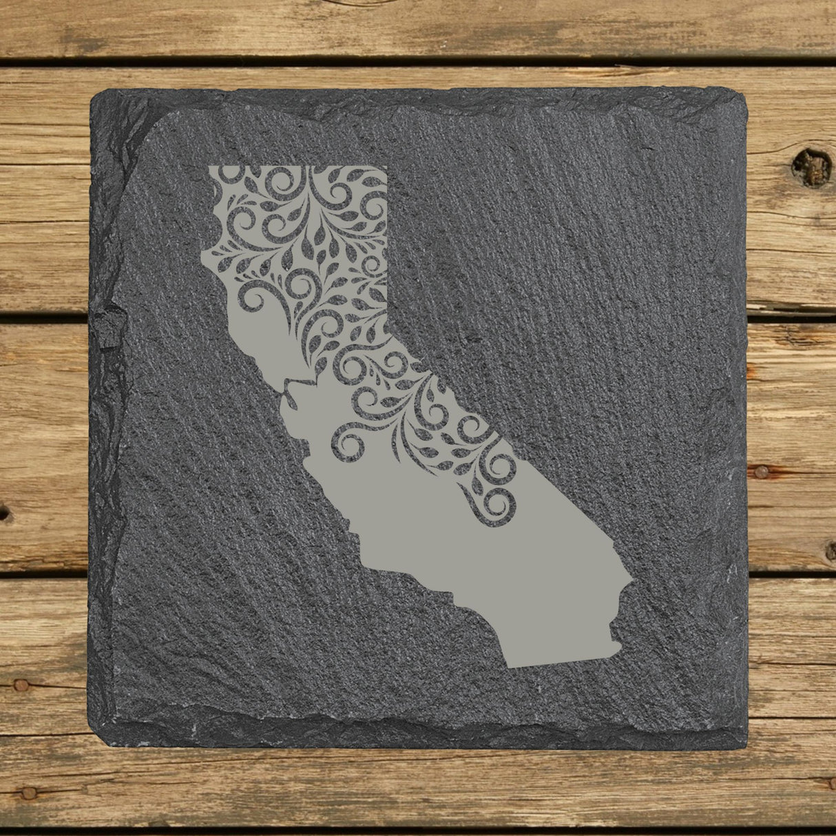 California Slate Coaster Set – Engraved Natural Stone (Set of 4)