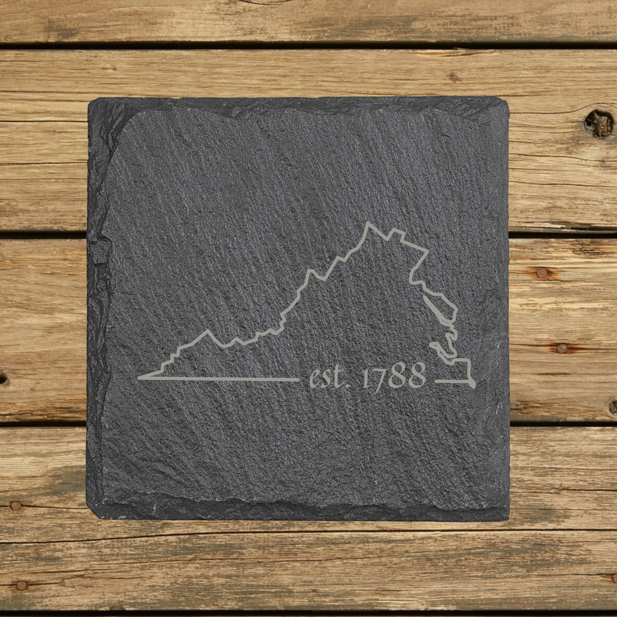 Virginia Slate Coaster Set – Engraved Natural Stone (Set of 4)