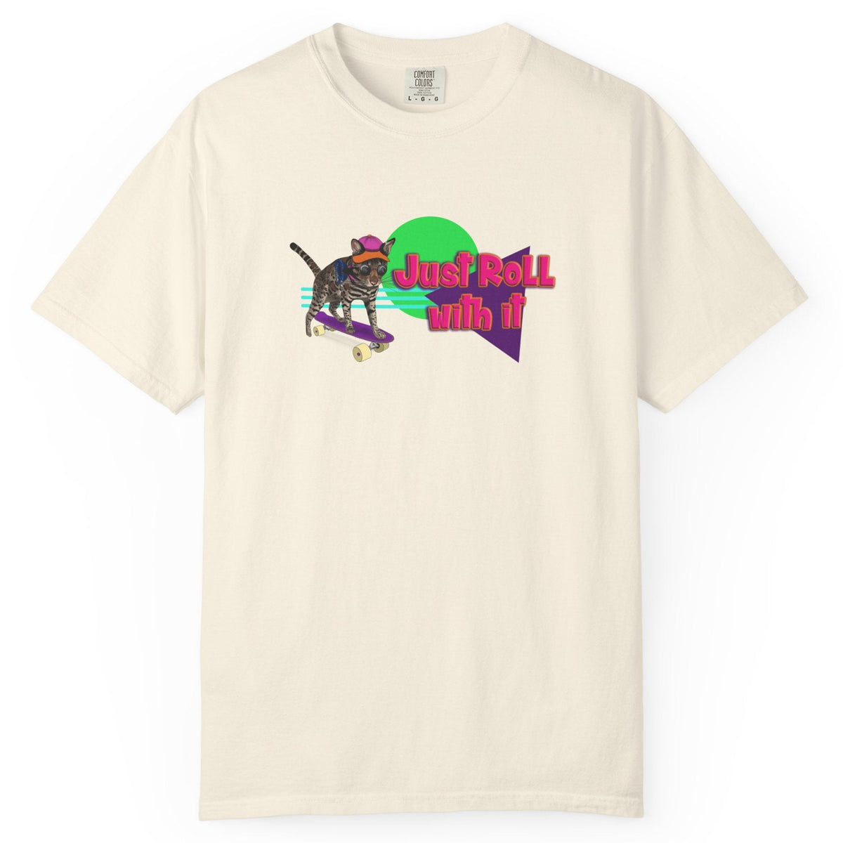 Graphic Tee - Just Roll with it featuring Flounder the Purrmaid, shown in Ivory