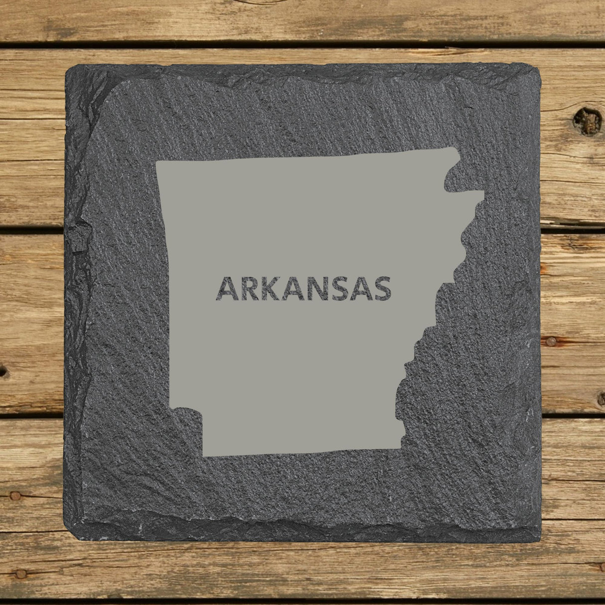 Arkansas Slate Coaster Set – Engraved Natural Stone (Set of 4)