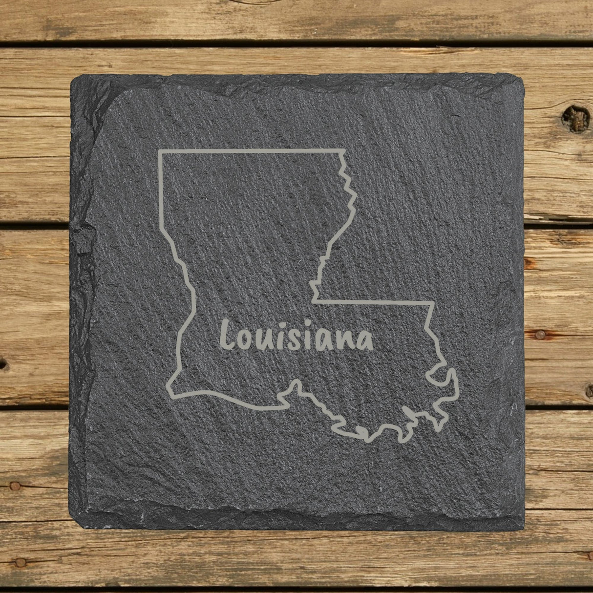 Louisiana Slate Coaster Set – Engraved Natural Stone (Set of 4)